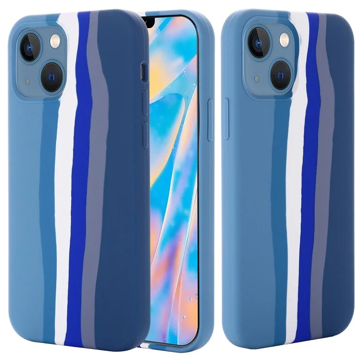 Para Iphone 14 6.1 Pulgadas Design Rainbow Design Liquid Silicone Telep Counter Protective Back Case - Azul