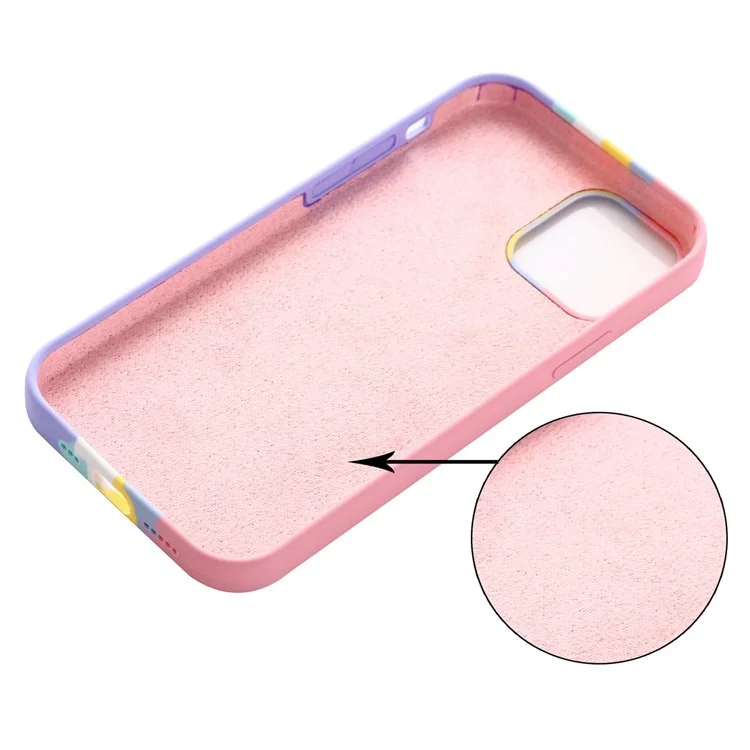 For iPhone 14 Pro 6.1 inch Stylish Rainbow Design Phone Back Cover Liquid Silicone Protective Case - Pink