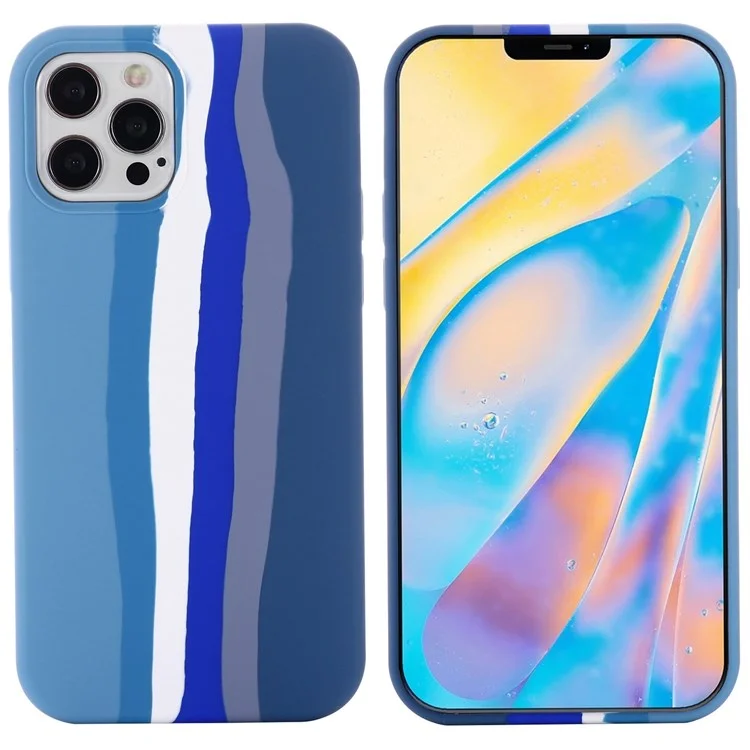 Für iPhone 14 Pro Max 6,7 Zoll Rainbow Design Liquid Silicone Handyhülle Flexible Drop-proof Hülle - Blau