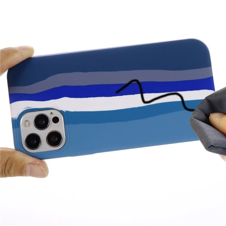 Für iPhone 14 Pro Max 6,7 Zoll Rainbow Design Liquid Silicone Handyhülle Flexible Drop-proof Hülle - Blau