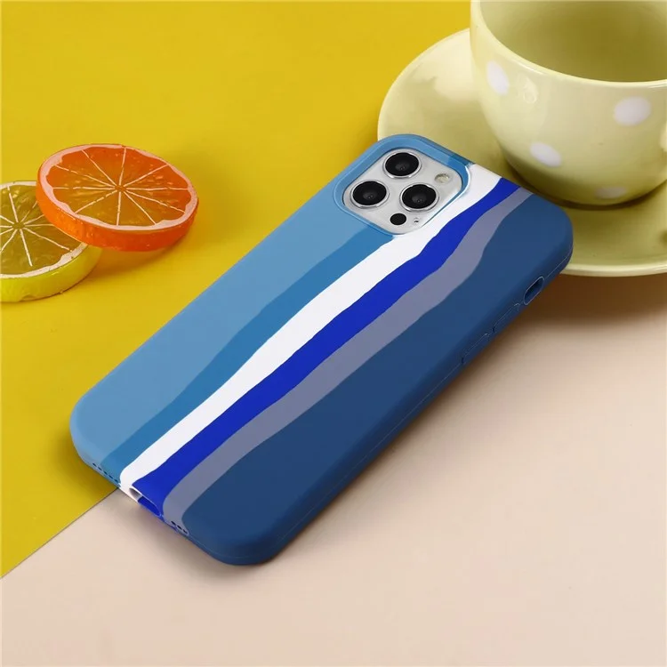 Für iPhone 14 Pro Max 6,7 Zoll Rainbow Design Liquid Silicone Handyhülle Flexible Drop-proof Hülle - Blau