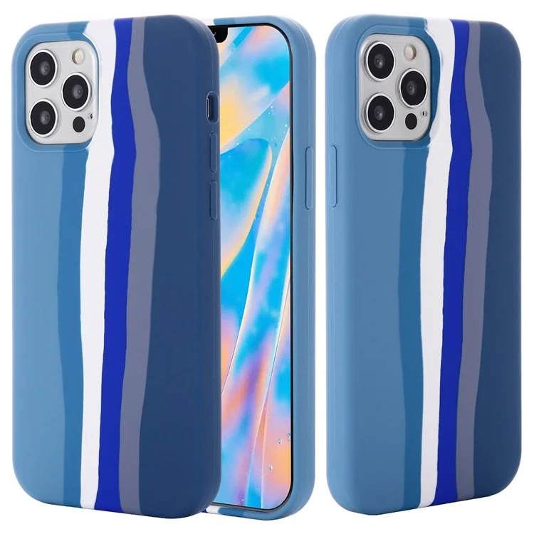 Für iPhone 14 Pro Max 6,7 Zoll Rainbow Design Liquid Silicone Handyhülle Flexible Drop-proof Hülle - Blau