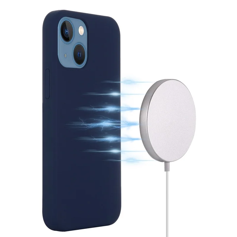 For iPhone 14 6.1 inch Compatible with MagSafe Wireless Charging Phone Case Soft Anti-scratch Silicone Cover - Dark Blue