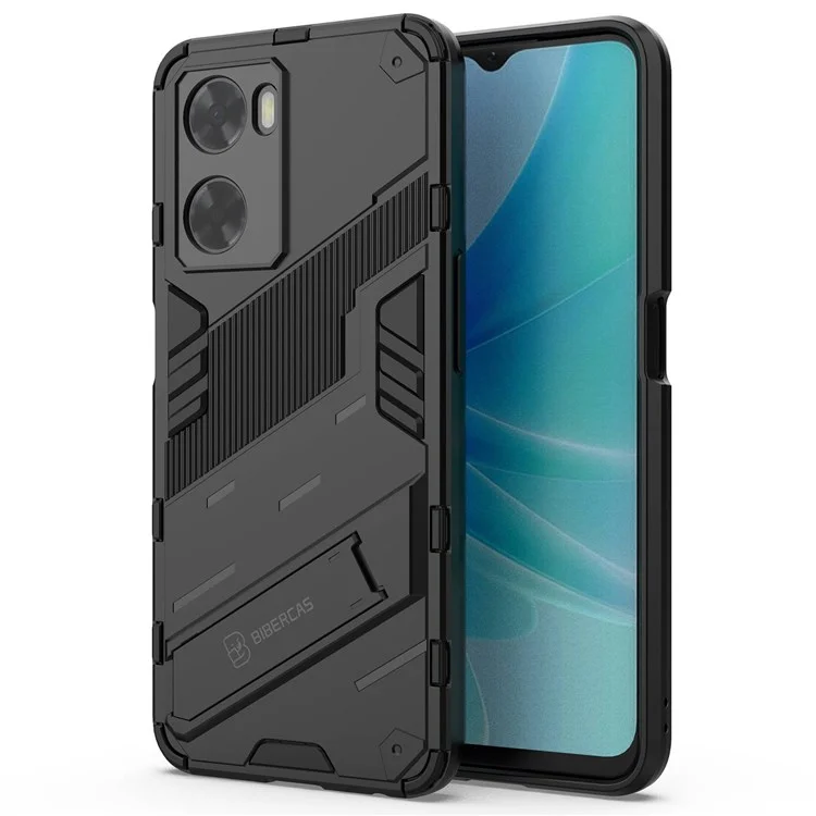 Per Oppo A57 4G / A57s 4G Combo PC+TPU Back Case Hands-Free Kickstand Shock-Absorption Cover - Nero