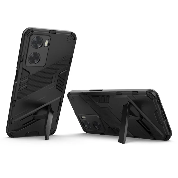 Per Oppo A57 4G / A57s 4G Combo PC+TPU Back Case Hands-Free Kickstand Shock-Absorption Cover - Nero