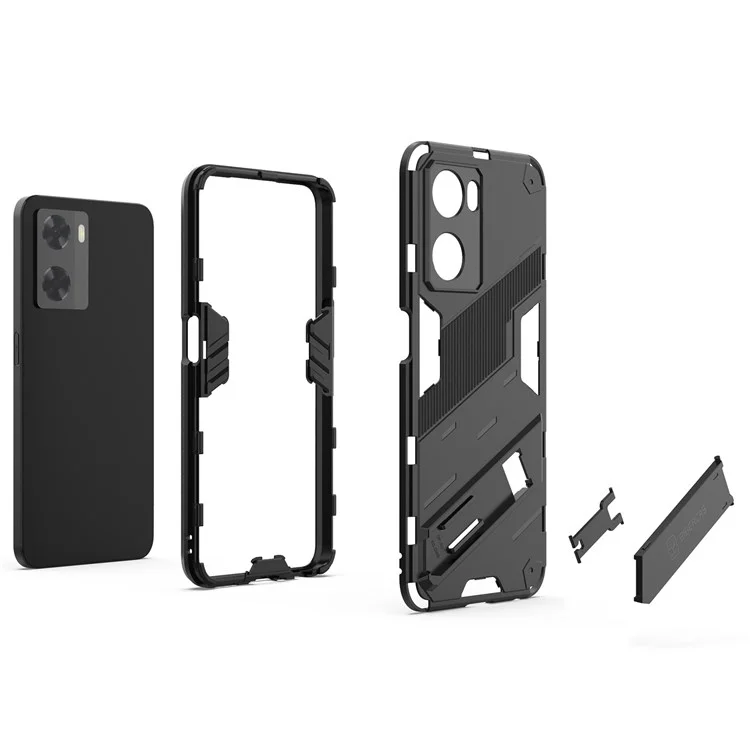 Per Oppo A57 4G / A57s 4G Combo PC+TPU Back Case Hands-Free Kickstand Shock-Absorption Cover - Nero