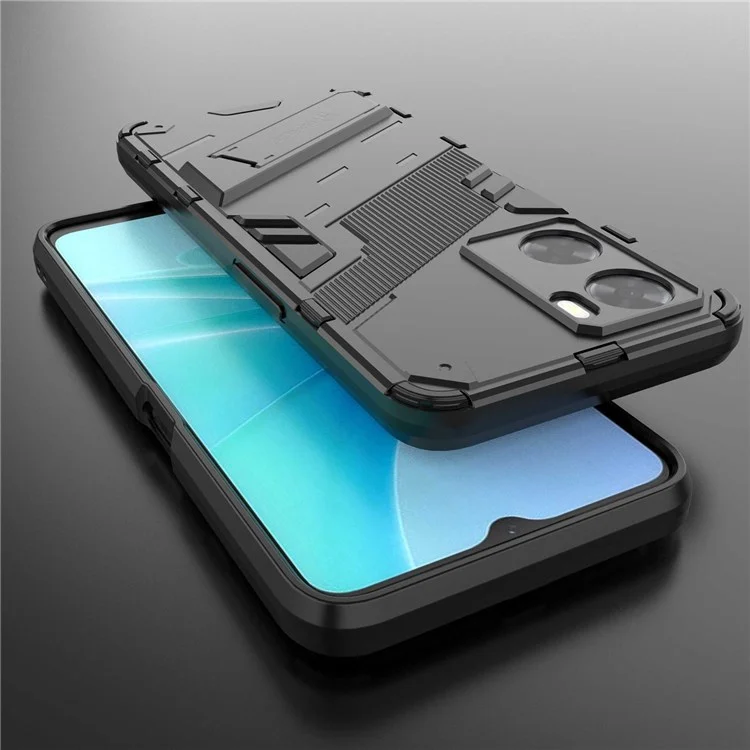 Per Oppo A57 4G / A57s 4G Combo PC+TPU Back Case Hands-Free Kickstand Shock-Absorption Cover - Nero