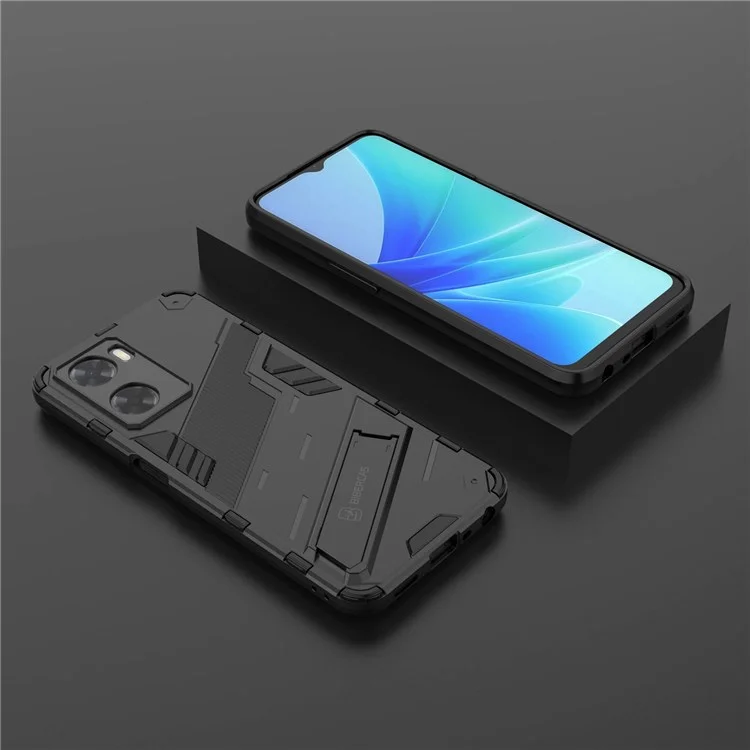 Per Oppo A57 4G / A57s 4G Combo PC+TPU Back Case Hands-Free Kickstand Shock-Absorption Cover - Nero