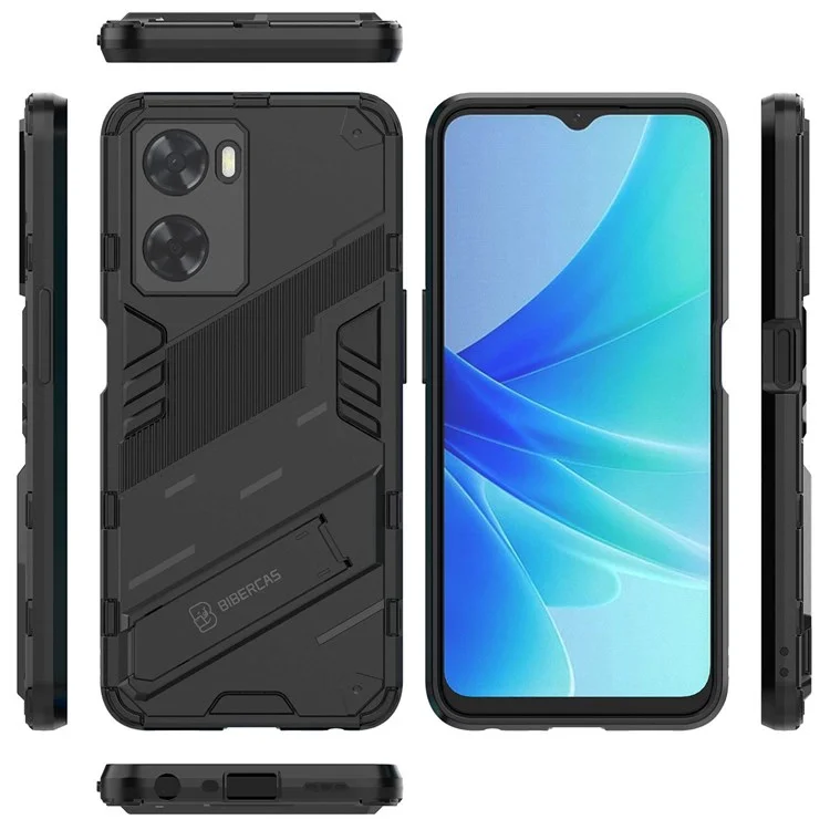 Per Oppo A57 4G / A57s 4G Combo PC+TPU Back Case Hands-Free Kickstand Shock-Absorption Cover - Nero