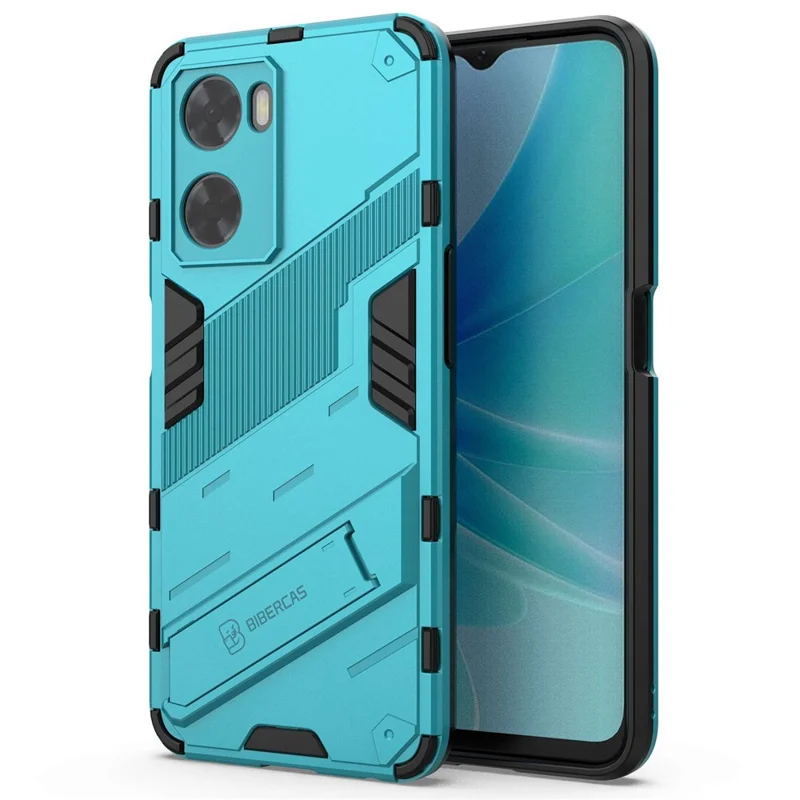 For Oppo A57 4G / A57s 4G Combo PC+TPU Back Case Hands-Free Kickstand Shock-Absorption Cover - Baby Blue