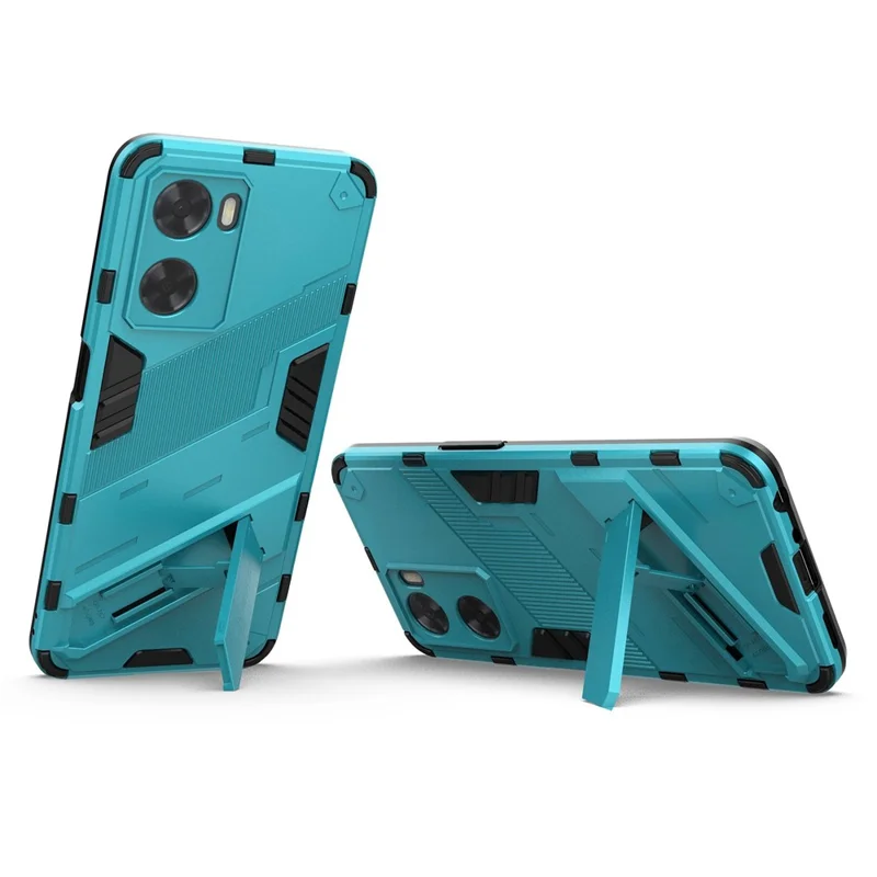 For Oppo A57 4G / A57s 4G Combo PC+TPU Back Case Hands-Free Kickstand Shock-Absorption Cover - Baby Blue