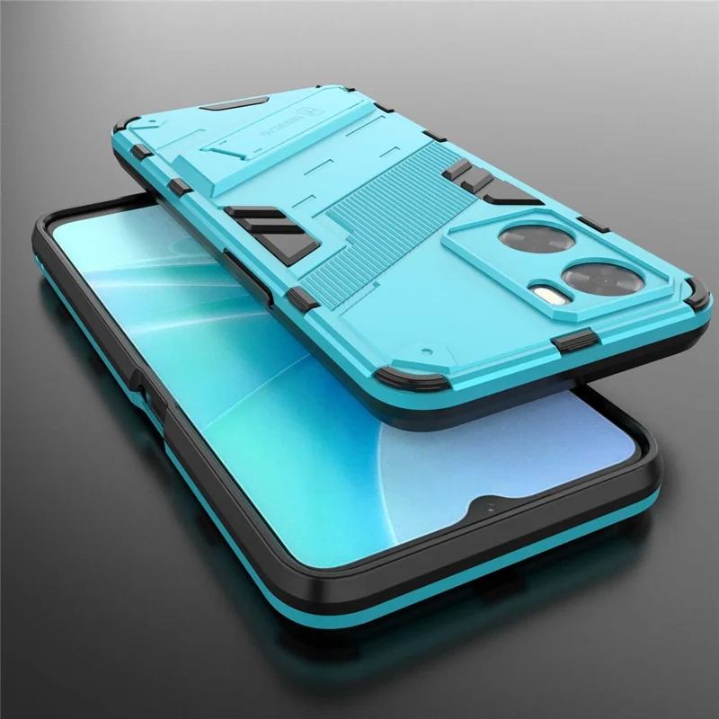 For Oppo A57 4G / A57s 4G Combo PC+TPU Back Case Hands-Free Kickstand Shock-Absorption Cover - Baby Blue