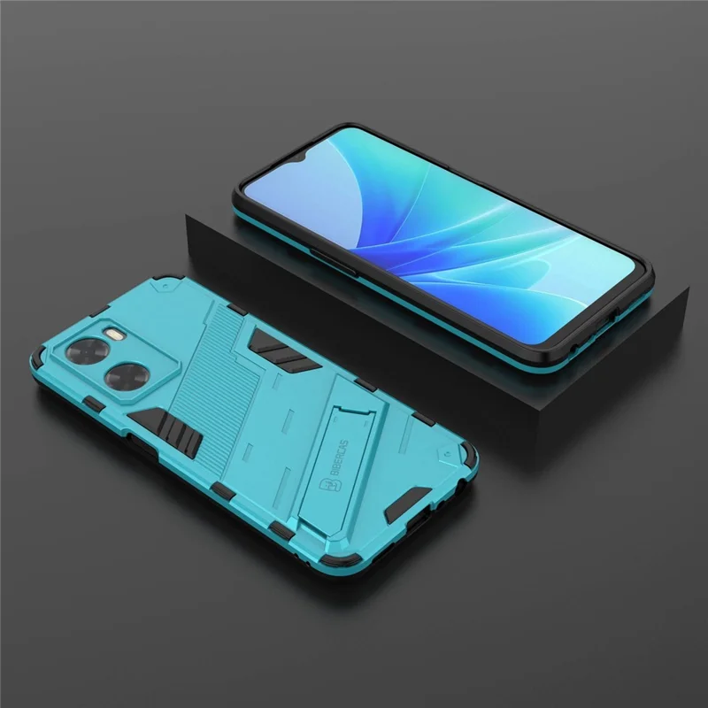 For Oppo A57 4G / A57s 4G Combo PC+TPU Back Case Hands-Free Kickstand Shock-Absorption Cover - Baby Blue
