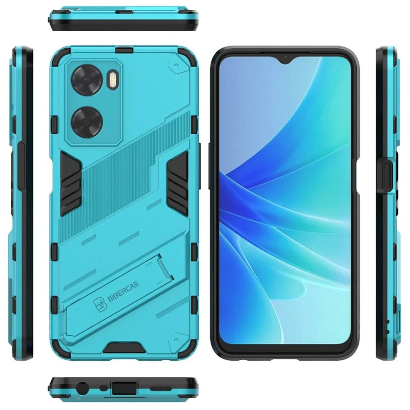 For Oppo A57 4G / A57s 4G Combo PC+TPU Back Case Hands-Free Kickstand Shock-Absorption Cover - Baby Blue