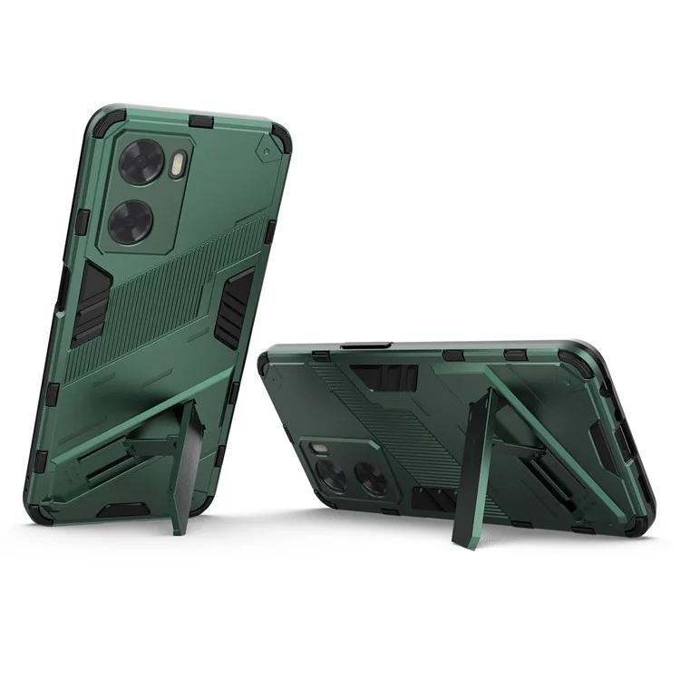 For Oppo A57 4G / A57s 4G Combo PC+TPU Back Case Hands-Free Kickstand Shock-Absorption Cover - Green