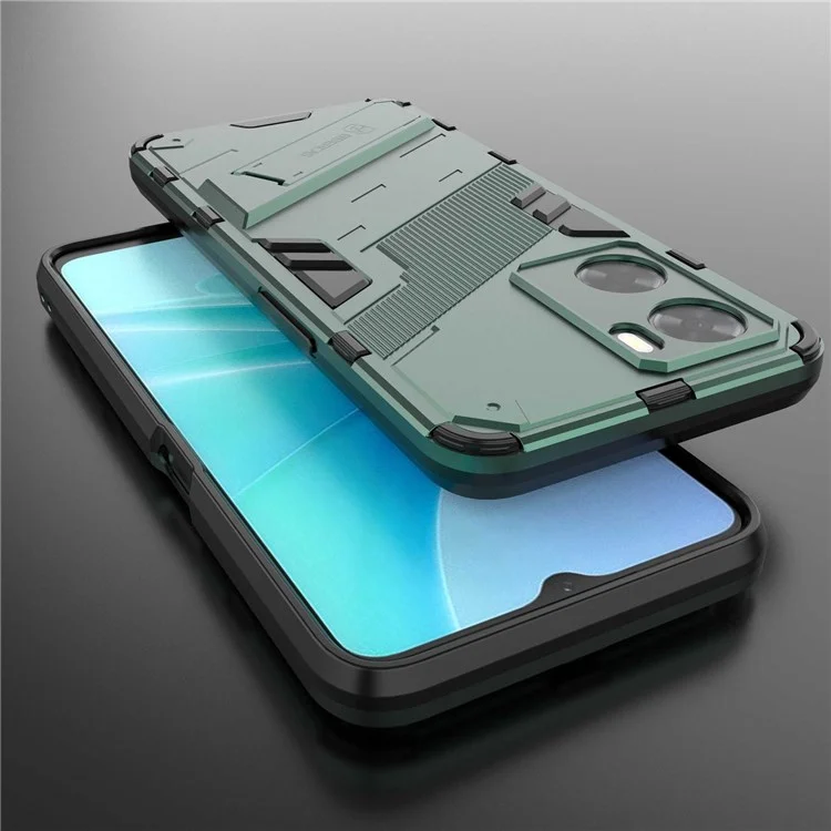 For Oppo A57 4G / A57s 4G Combo PC+TPU Back Case Hands-Free Kickstand Shock-Absorption Cover - Green