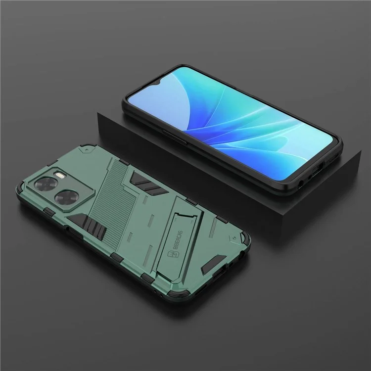 For Oppo A57 4G / A57s 4G Combo PC+TPU Back Case Hands-Free Kickstand Shock-Absorption Cover - Green