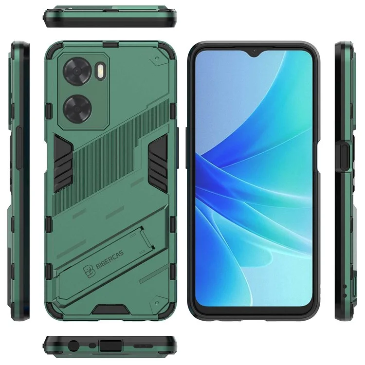 For Oppo A57 4G / A57s 4G Combo PC+TPU Back Case Hands-Free Kickstand Shock-Absorption Cover - Green
