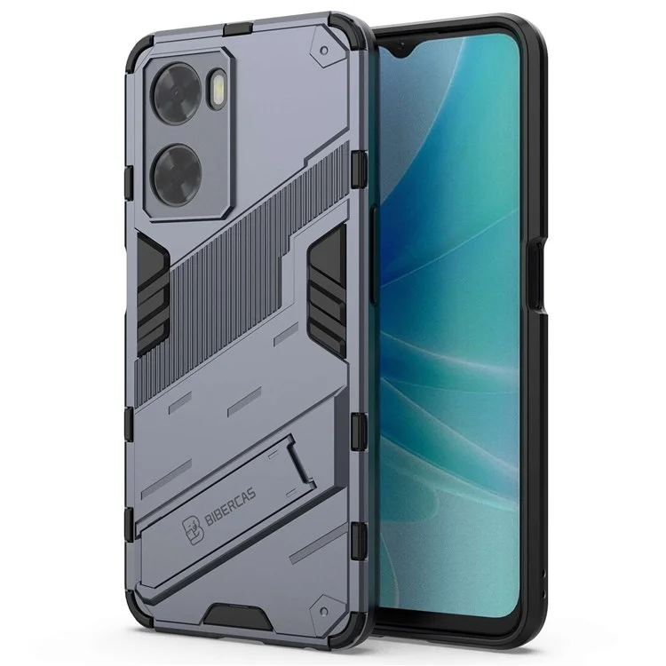 For Oppo A57 4G / A57s 4G Combo PC+TPU Back Case Hands-Free Kickstand Shock-Absorption Cover - Grey