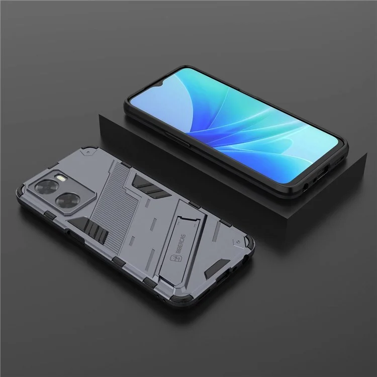 For Oppo A57 4G / A57s 4G Combo PC+TPU Back Case Hands-Free Kickstand Shock-Absorption Cover - Grey