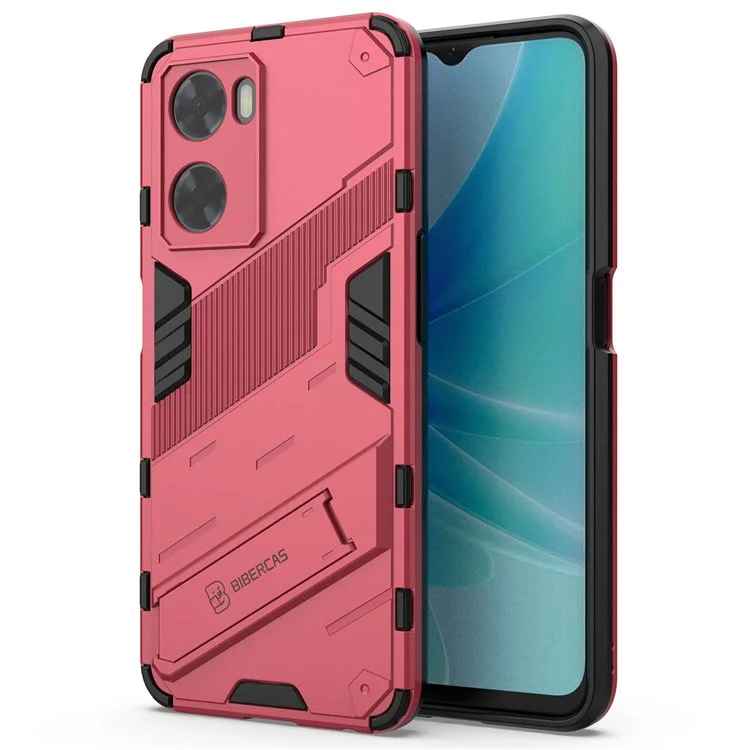 Para o Oppo A57 4G / A57s 4G Combo PC+TPU Back Case Bosta-free Kickstand Shock-absorção Tampa - Rosa