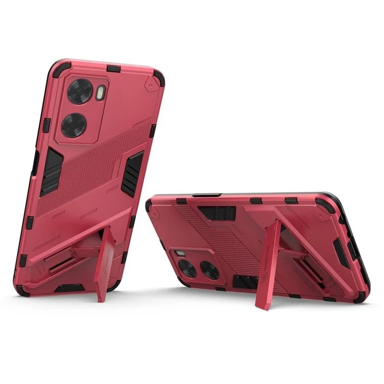 Para o Oppo A57 4G / A57s 4G Combo PC+TPU Back Case Bosta-free Kickstand Shock-absorção Tampa - Rosa