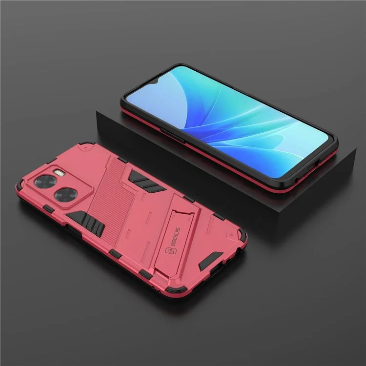 Para o Oppo A57 4G / A57s 4G Combo PC+TPU Back Case Bosta-free Kickstand Shock-absorção Tampa - Rosa
