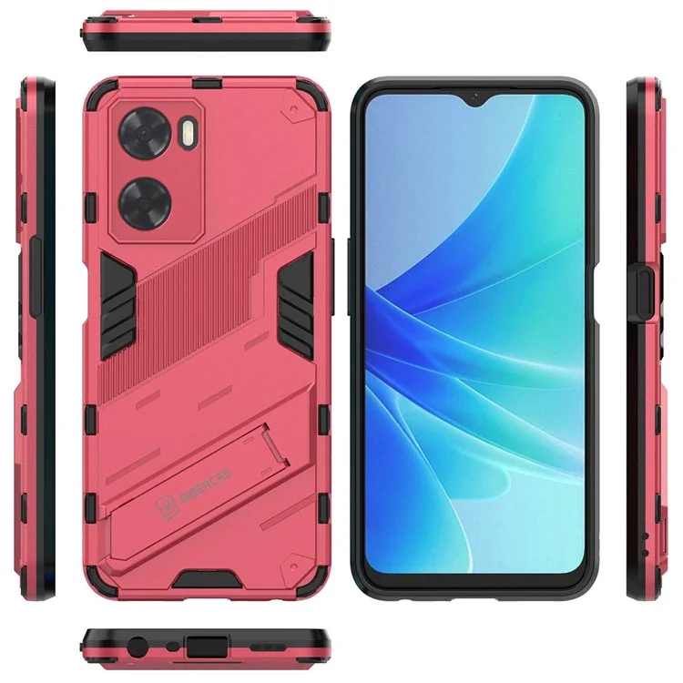 Para o Oppo A57 4G / A57s 4G Combo PC+TPU Back Case Bosta-free Kickstand Shock-absorção Tampa - Rosa