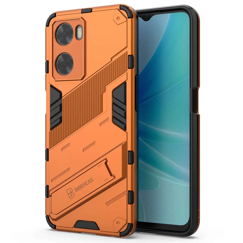 For Oppo A57 4G / A57s 4G Combo PC+TPU Back Case Hands-Free Kickstand Shock-Absorption Cover - Orange