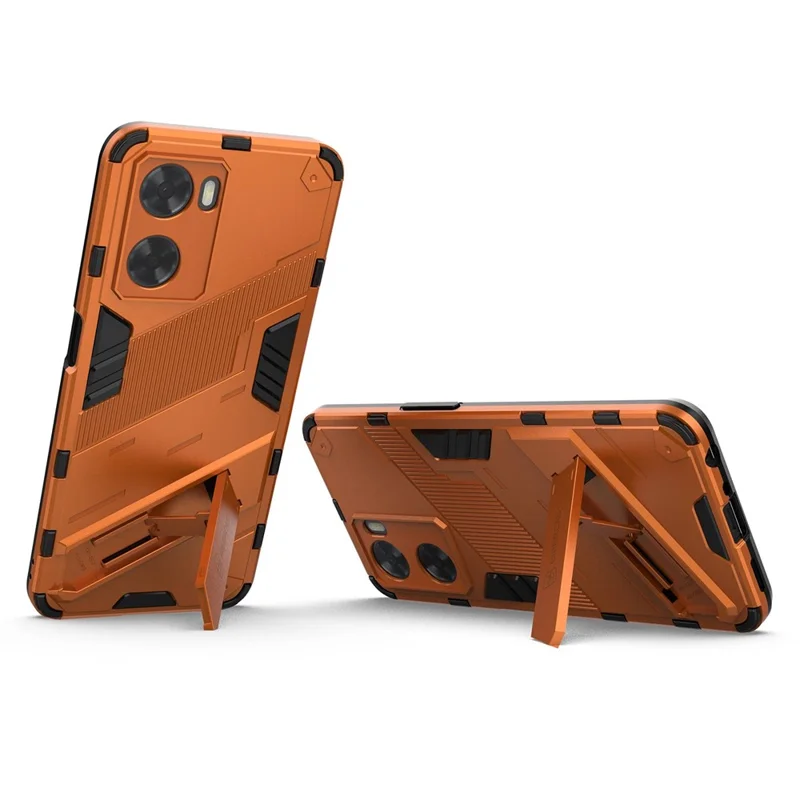 For Oppo A57 4G / A57s 4G Combo PC+TPU Back Case Hands-Free Kickstand Shock-Absorption Cover - Orange