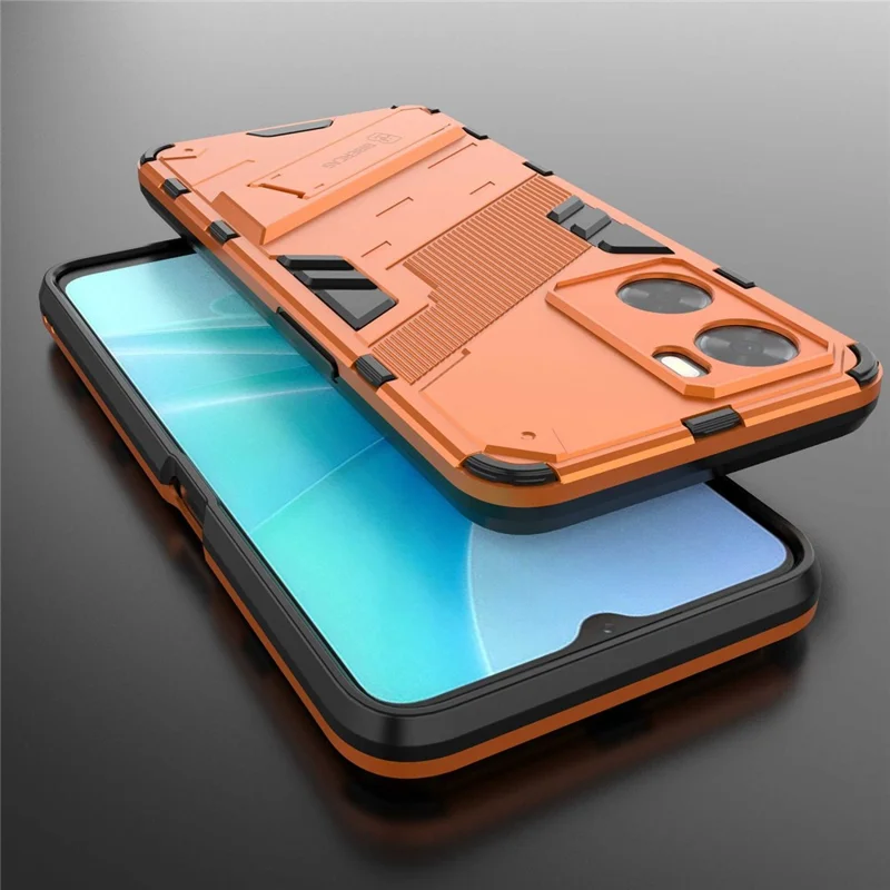 For Oppo A57 4G / A57s 4G Combo PC+TPU Back Case Hands-Free Kickstand Shock-Absorption Cover - Orange