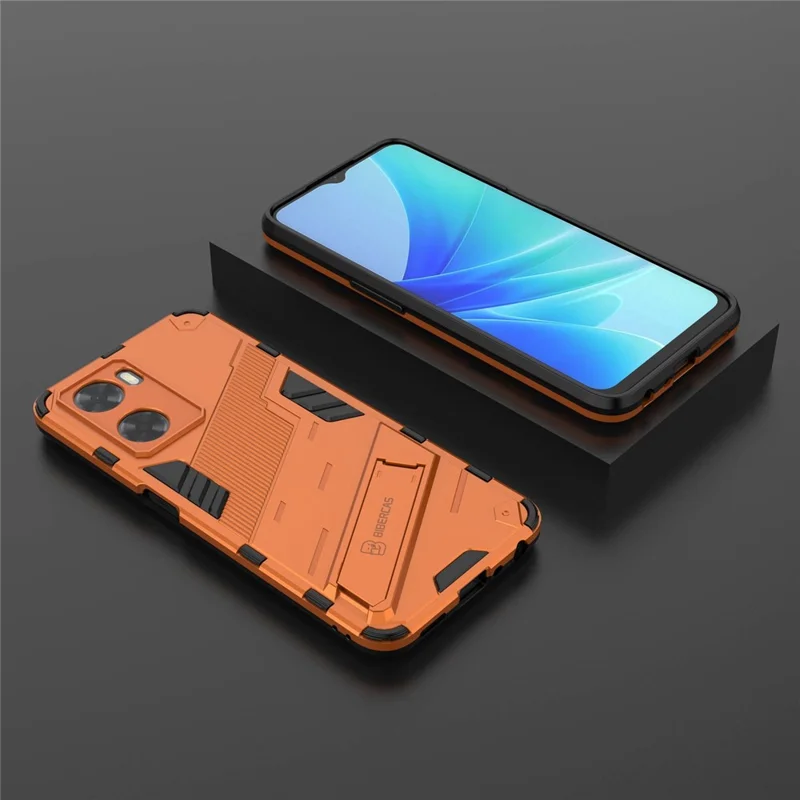 For Oppo A57 4G / A57s 4G Combo PC+TPU Back Case Hands-Free Kickstand Shock-Absorption Cover - Orange