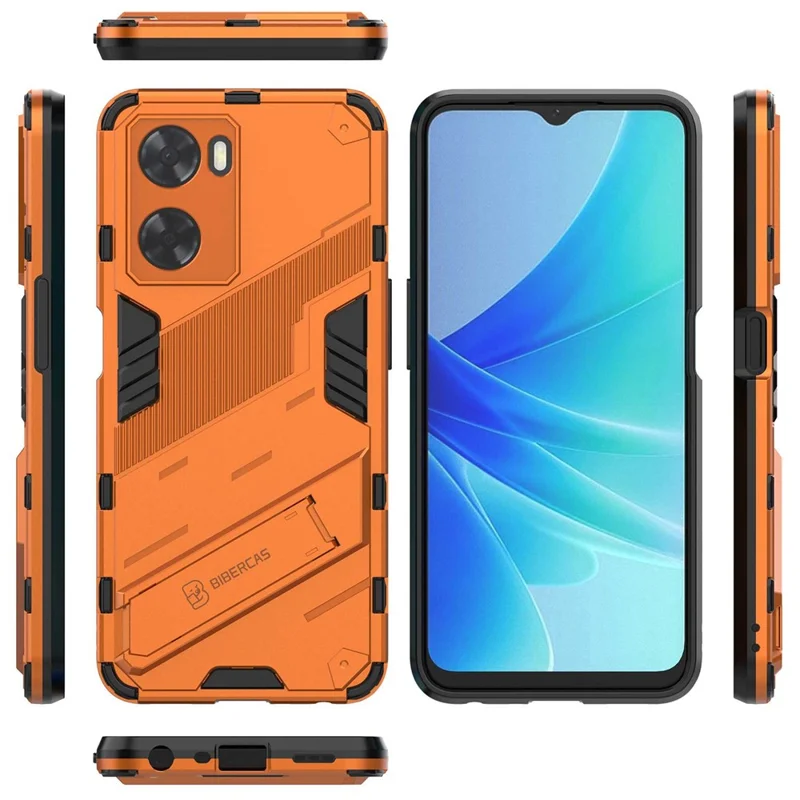 For Oppo A57 4G / A57s 4G Combo PC+TPU Back Case Hands-Free Kickstand Shock-Absorption Cover - Orange
