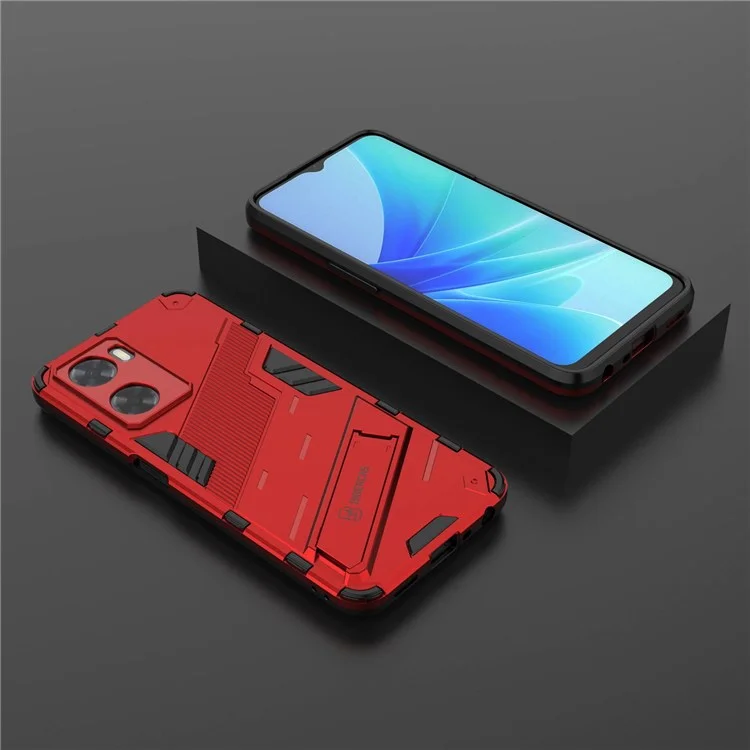 Para Oppo A57 4G / A57s 4G Combo PC+TPU Back Case de Retroceso de Manos Libres Cubierta de Absorción de Choque - Rojo