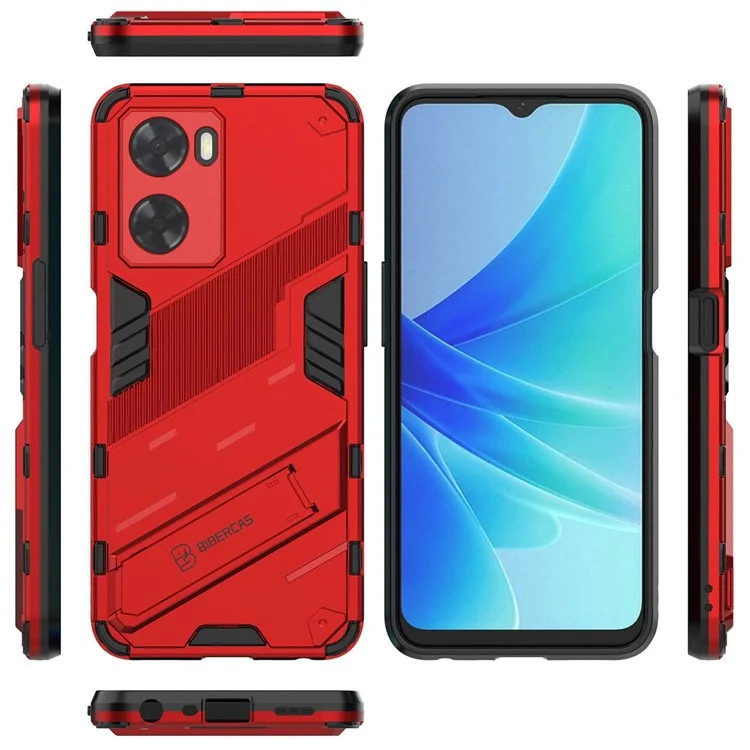 Para Oppo A57 4G / A57s 4G Combo PC+TPU Back Case de Retroceso de Manos Libres Cubierta de Absorción de Choque - Rojo