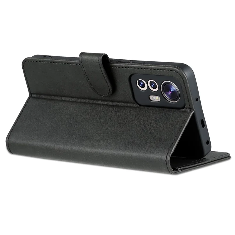 AZNS For Xiaomi 12 Lite 5G PU Leather Folio Flip Phone Cover Anti-drop Protection Stand Wallet Case - Black