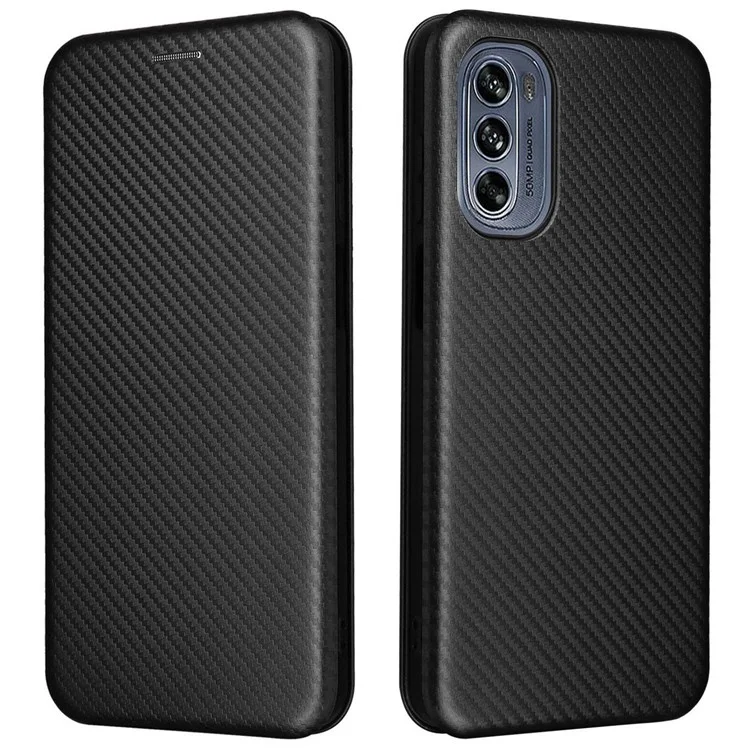 Für Motorola Moto G62 5G PU-Leder Carbon-Faser-Textur Handyhülle mit Ständer und Kartenfach - Vollständiger Schutz - Schwarz