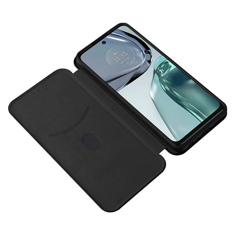 Für Motorola Moto G62 5G PU-Leder Carbon-Faser-Textur Handyhülle mit Ständer und Kartenfach - Vollständiger Schutz - Schwarz