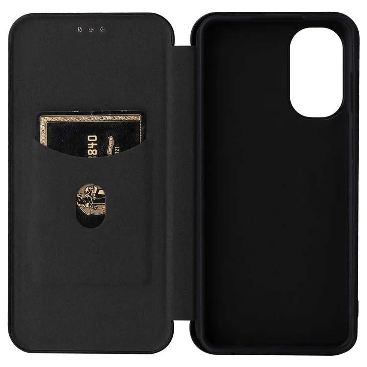 Für Motorola Moto G62 5G PU-Leder Carbon-Faser-Textur Handyhülle mit Ständer und Kartenfach - Vollständiger Schutz - Schwarz