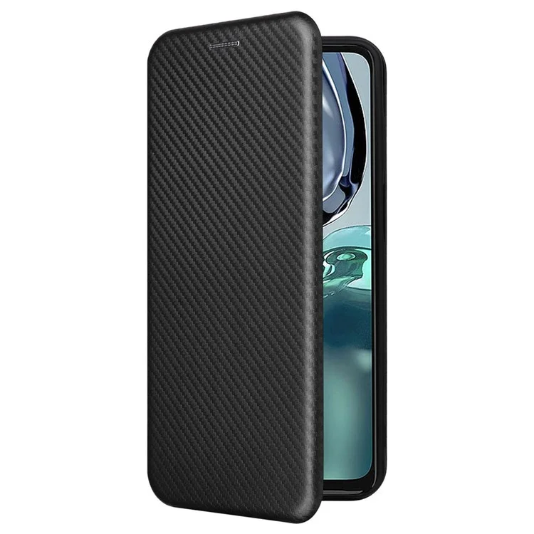 Für Motorola Moto G62 5G PU-Leder Carbon-Faser-Textur Handyhülle mit Ständer und Kartenfach - Vollständiger Schutz - Schwarz
