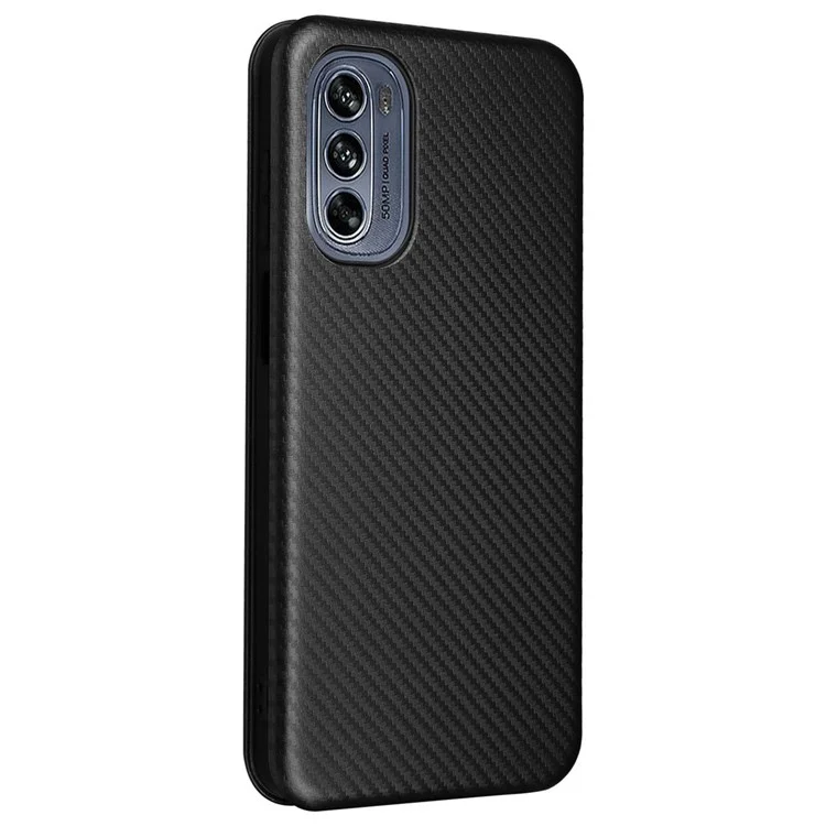 Für Motorola Moto G62 5G PU-Leder Carbon-Faser-Textur Handyhülle mit Ständer und Kartenfach - Vollständiger Schutz - Schwarz