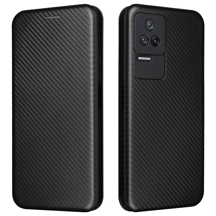 For Xiaomi Redmi K40S 5G / Poco F4 5G Carbon Fiber Texture Card Holder PU Leather Shockproof Cover Phone Case with Stand - Black