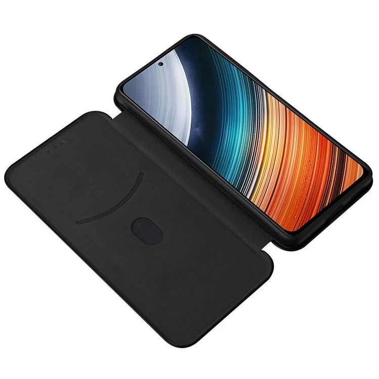 For Xiaomi Redmi K40S 5G / Poco F4 5G Carbon Fiber Texture Card Holder PU Leather Shockproof Cover Phone Case with Stand - Black