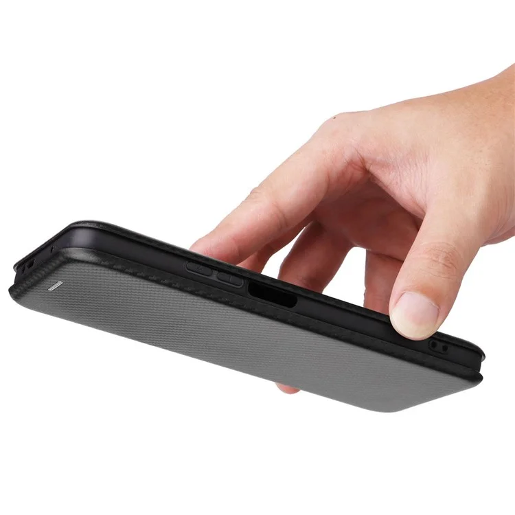 For Xiaomi Redmi K40S 5G / Poco F4 5G Carbon Fiber Texture Card Holder PU Leather Shockproof Cover Phone Case with Stand - Black