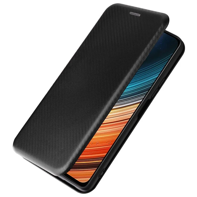 For Xiaomi Redmi K40S 5G / Poco F4 5G Carbon Fiber Texture Card Holder PU Leather Shockproof Cover Phone Case with Stand - Black