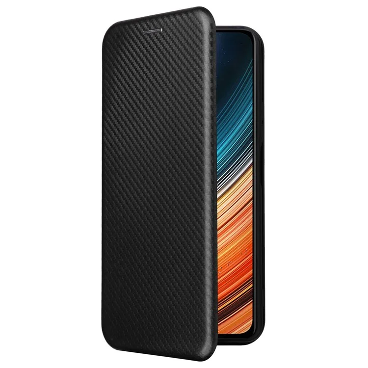 For Xiaomi Redmi K40S 5G / Poco F4 5G Carbon Fiber Texture Card Holder PU Leather Shockproof Cover Phone Case with Stand - Black