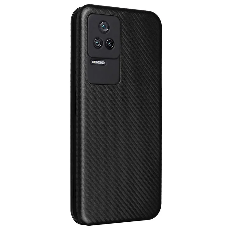 For Xiaomi Redmi K40S 5G / Poco F4 5G Carbon Fiber Texture Card Holder PU Leather Shockproof Cover Phone Case with Stand - Black
