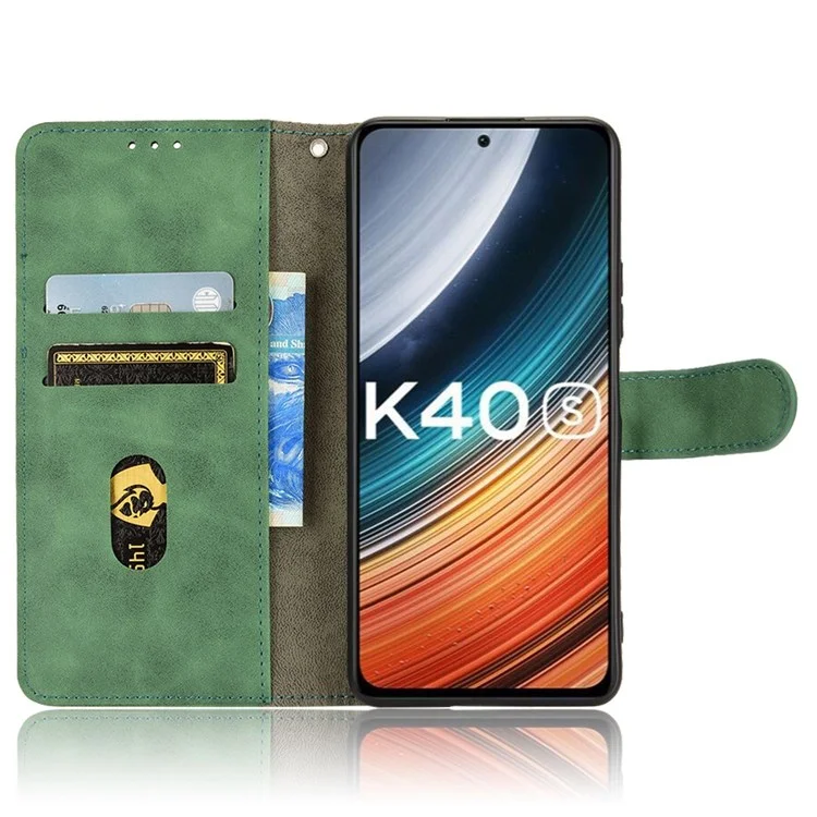Per Xiaomi Poco F4 5G / Redmi K40S 5G Wormet Wormet PU Canda Cutanea Per la Pelle Follio Flip Protezione Copertura Con Cinturino - Verde