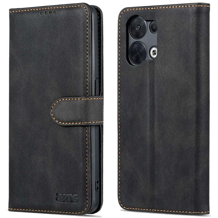AZNS Pour Oppo Reno8 Pro 5G (version Globale) / Reno8 Pro + 5G PU Cuir Flip Portefeuille Full Body Protection Téléphone Cover Viewing Stand - le Noir