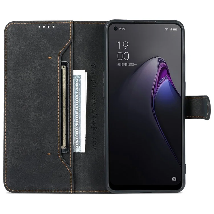 AZNS Pour Oppo Reno8 Pro 5G (version Globale) / Reno8 Pro + 5G PU Cuir Flip Portefeuille Full Body Protection Téléphone Cover Viewing Stand - le Noir